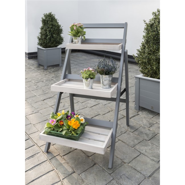 Grigio Garden Folding Plant Stand with 3 Shelves in Grey