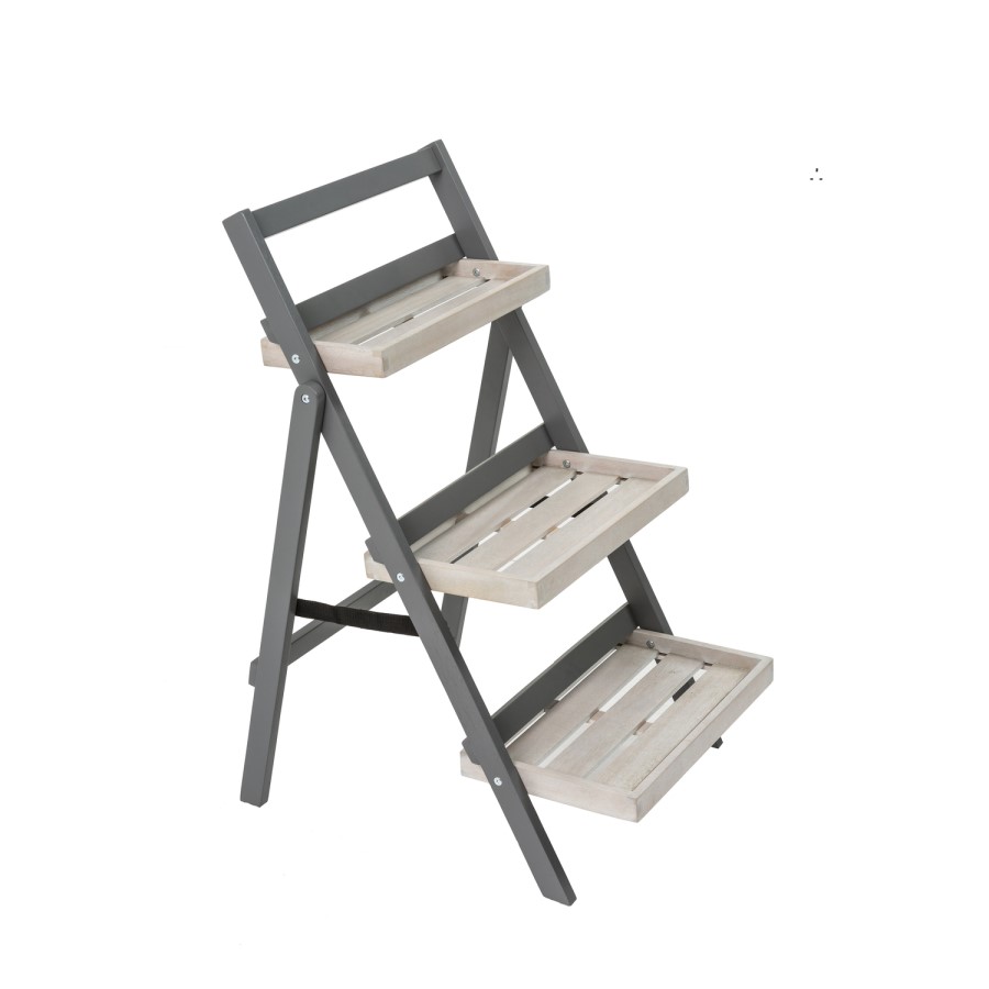 Grigio Garden Folding Plant Stand with 3 Shelves in Grey