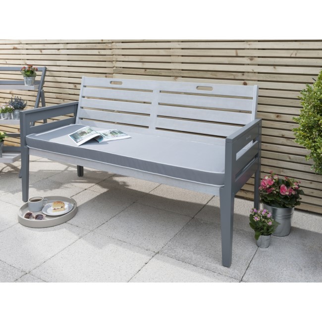 Grey Wooden 3 Seater Garden Bench with Cushion - Grigio