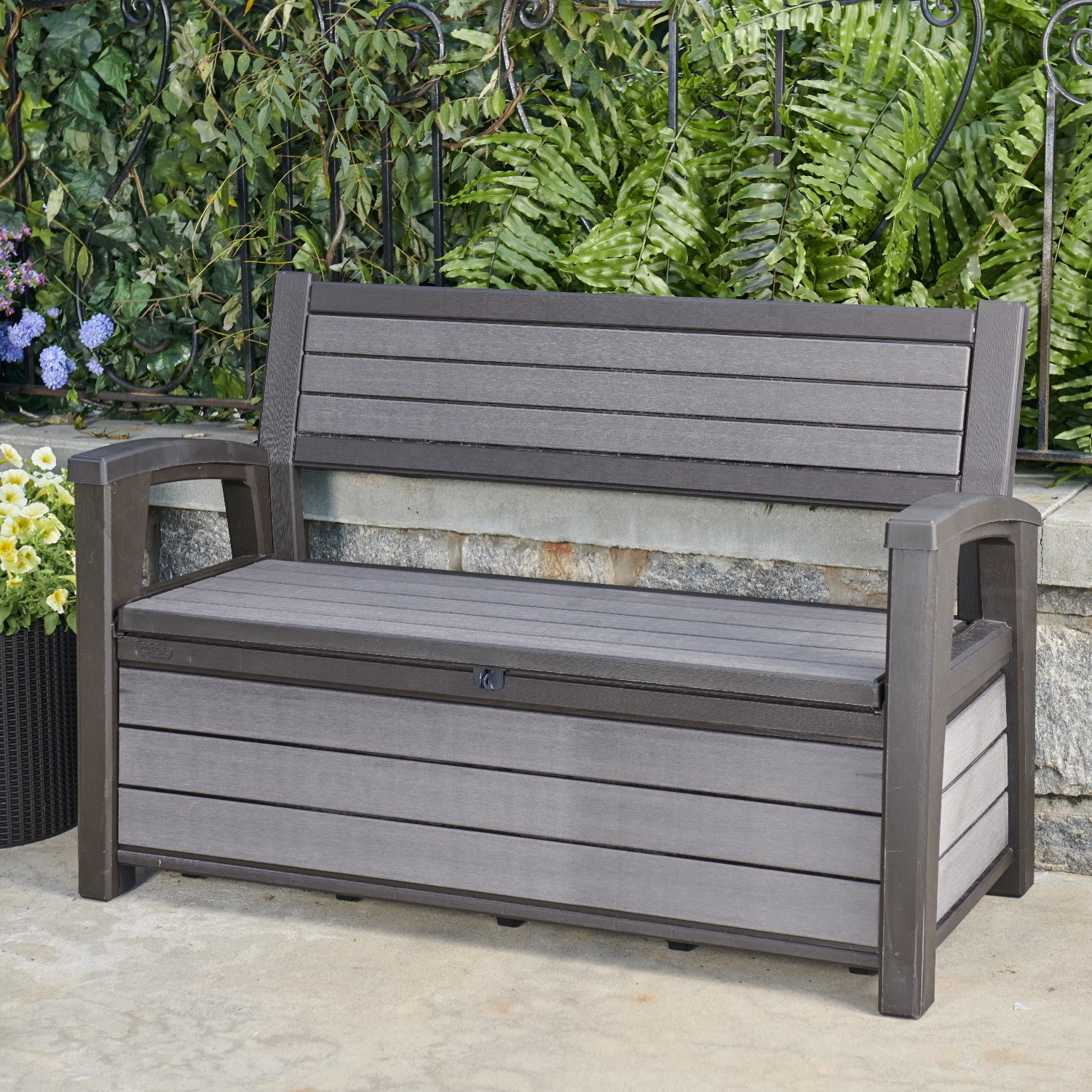 Keter Hudson Grey Garden Storage Bench 227L - Furniture123