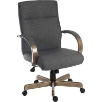 Grey Fabric High Back Office Chair with Wooden Arms and Base - Teknik Office