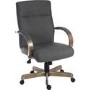 Grey Fabric High Back Office Chair with Wooden Arms and Base - Teknik Office