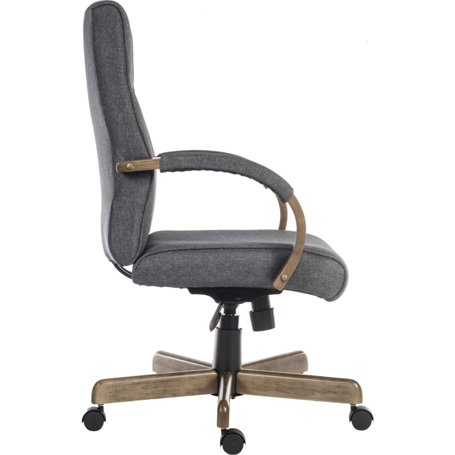 Grey Fabric High Back Office Chair with Wooden Arms and Base - Teknik Office