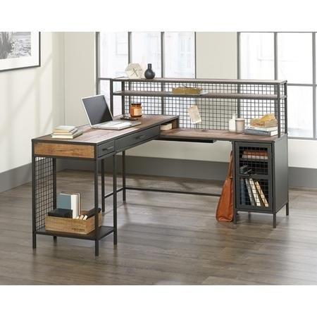 Chestnut wood and black shop metal williard desk with shelves