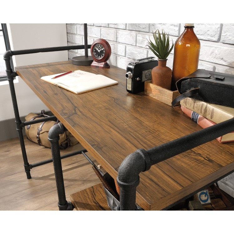 Oak Effect & Metal Desk with Shelves - Iron Foundry - Teknik