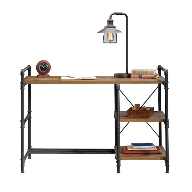 Oak Effect & Metal Desk with Shelves - Iron Foundry - Teknik