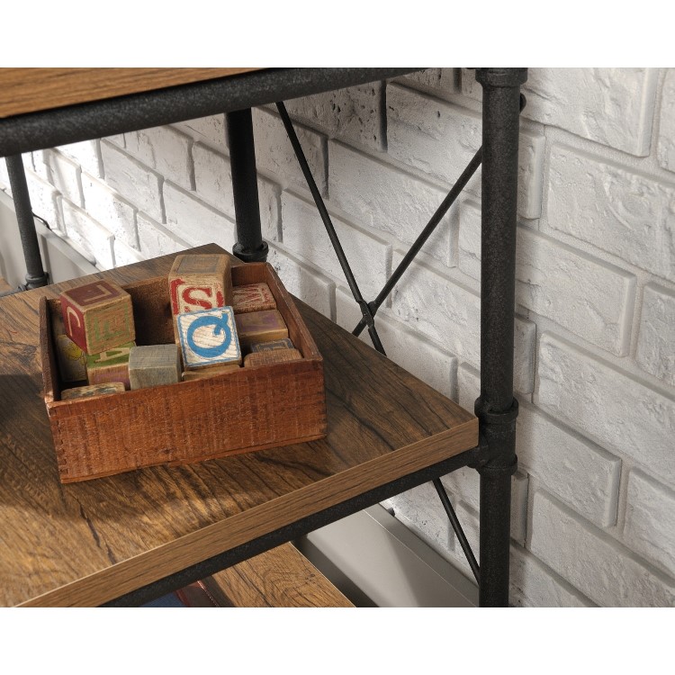 Oak Effect & Metal Desk with Shelves - Iron Foundry - Teknik