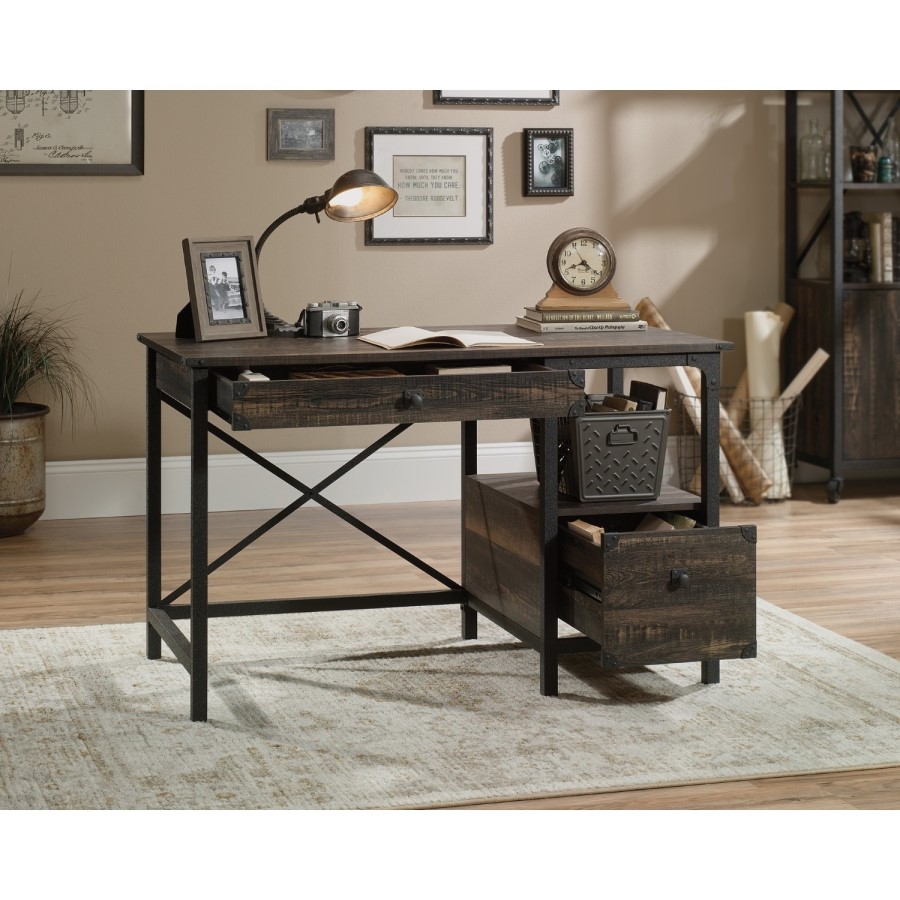 Black Industrial Wooden Office Desk with 2 Drawers - Teknik