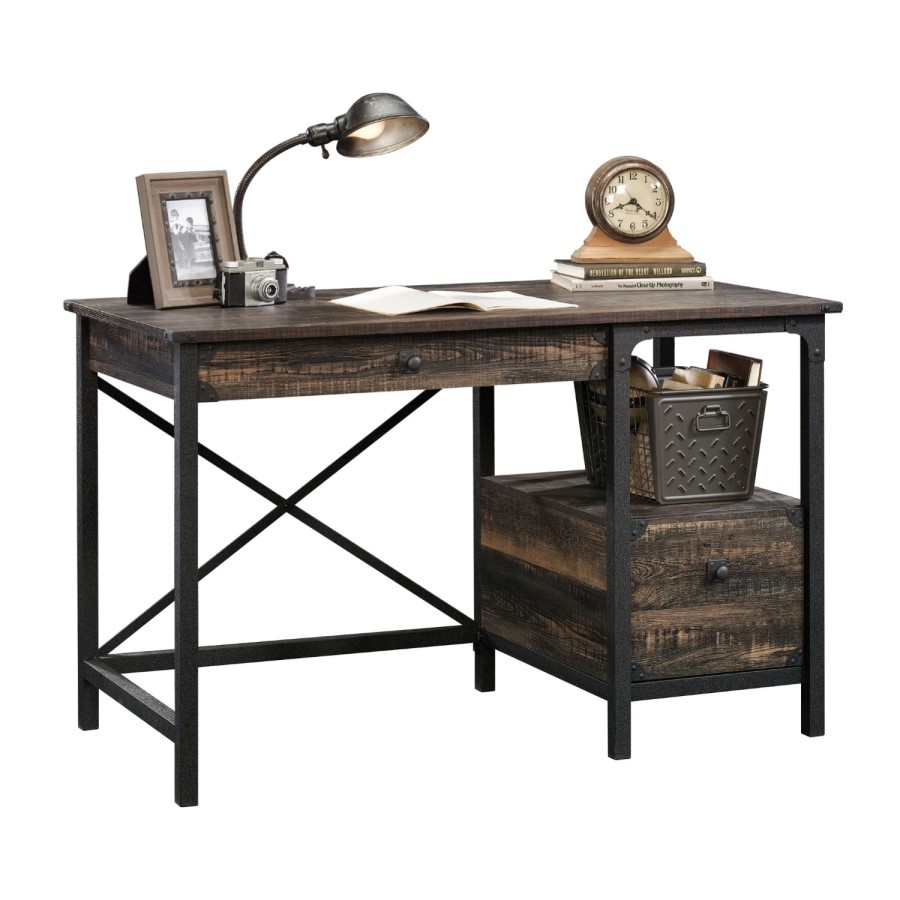 Black Industrial Wooden Office Desk with 2 Drawers - Teknik