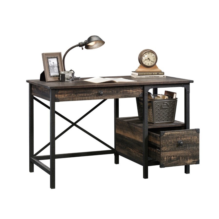 Black Industrial Wooden Office Desk with 2 Drawers - Teknik