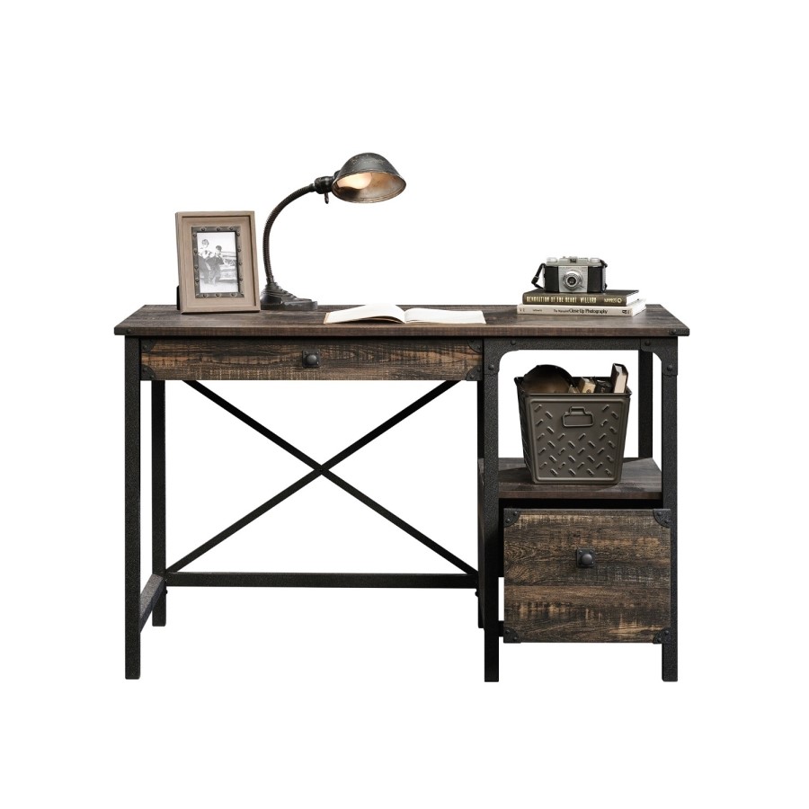 Black Industrial Wooden Office Desk with 2 Drawers - Teknik