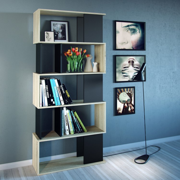 Black & Oak Open Bookcase with 4 Shelves - Maze