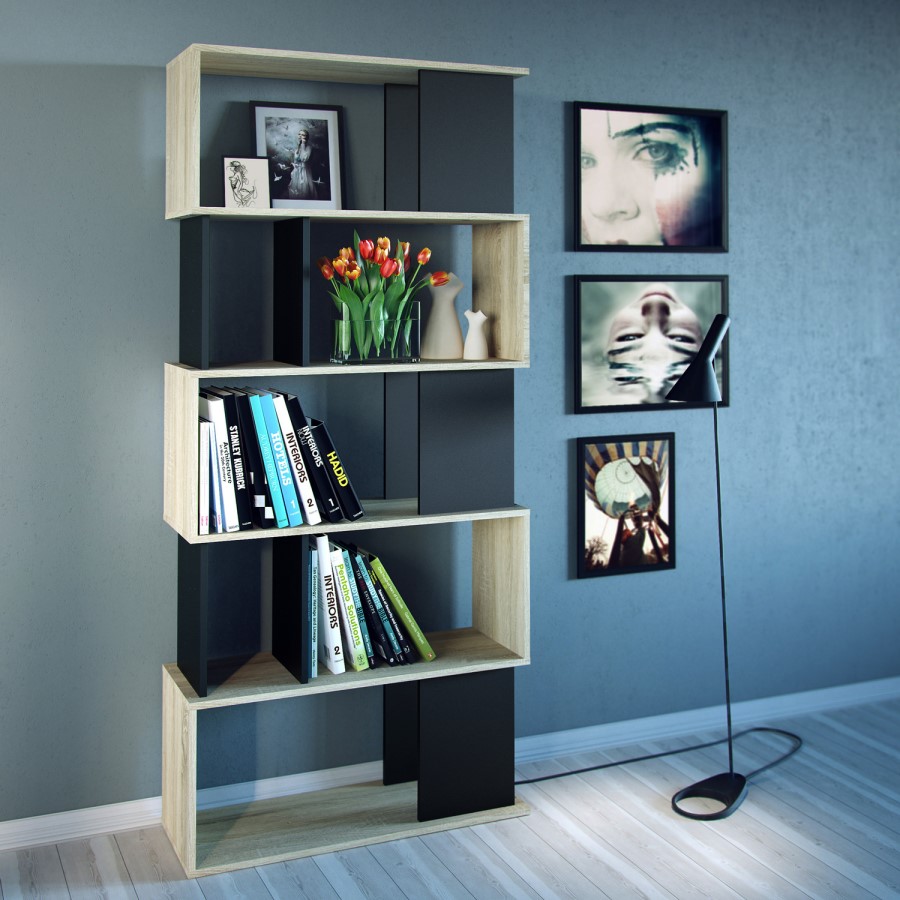 Black & Oak Open Bookcase with 4 Shelves - Maze