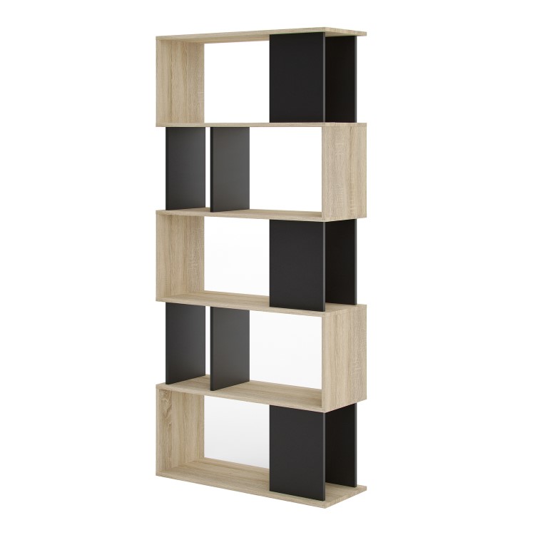 Black & Oak Open Bookcase with 4 Shelves - Maze