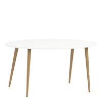 Oval Dining Table in White & Oak Legs - Oslo