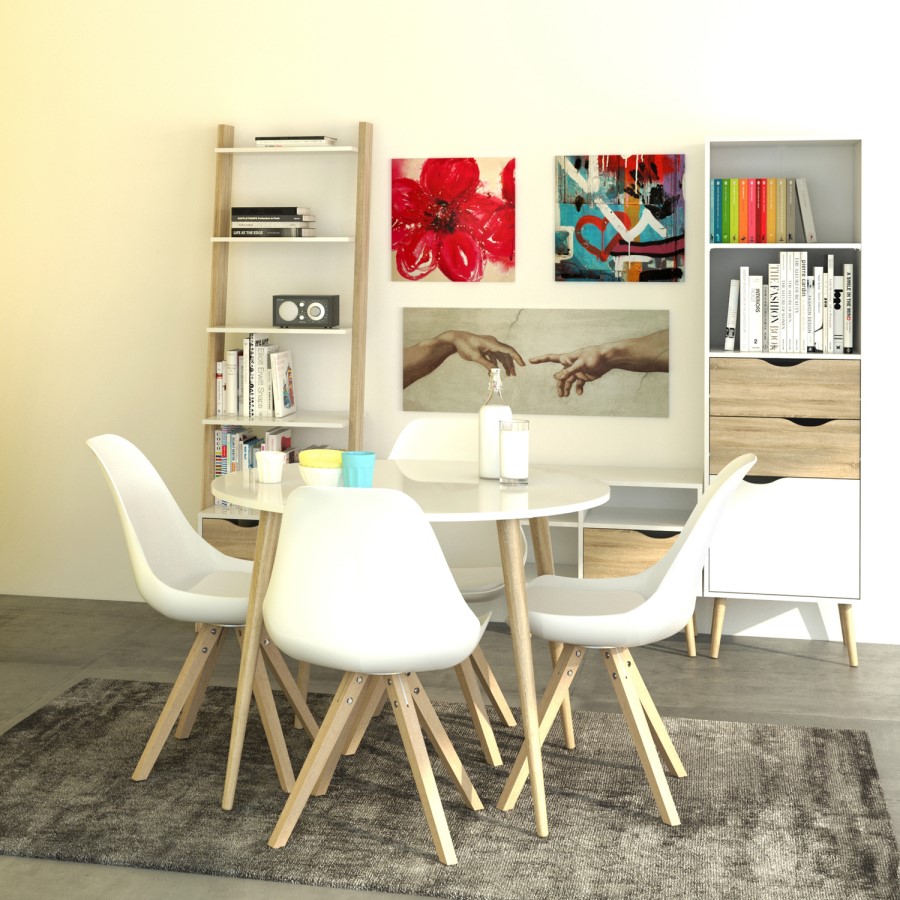 Round Dining Table in White and Oak