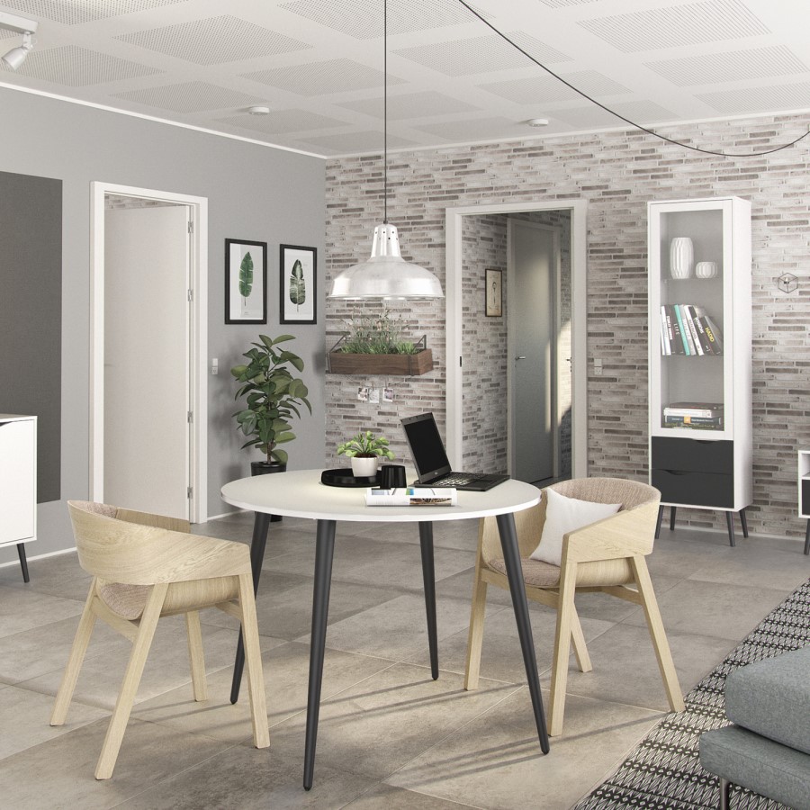 GRADE A1 - Round Dining Table in White and Black Matt