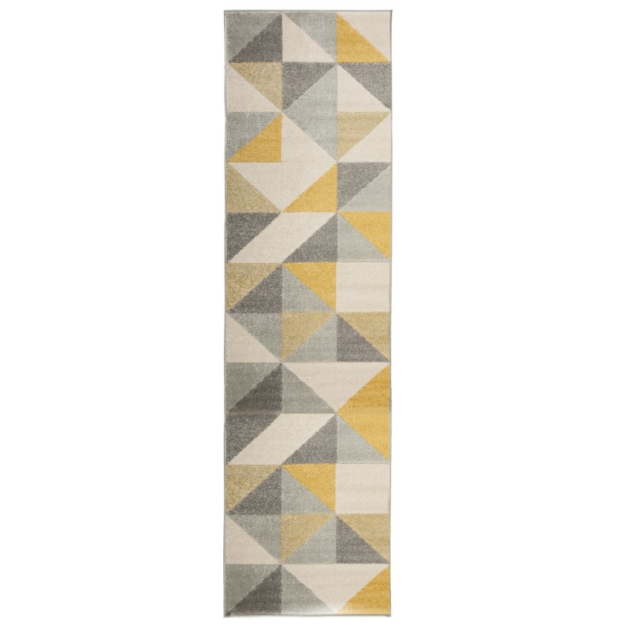 Urban Triangle Ochre & Grey Runner Rug - 60 x 220 cm - Flair