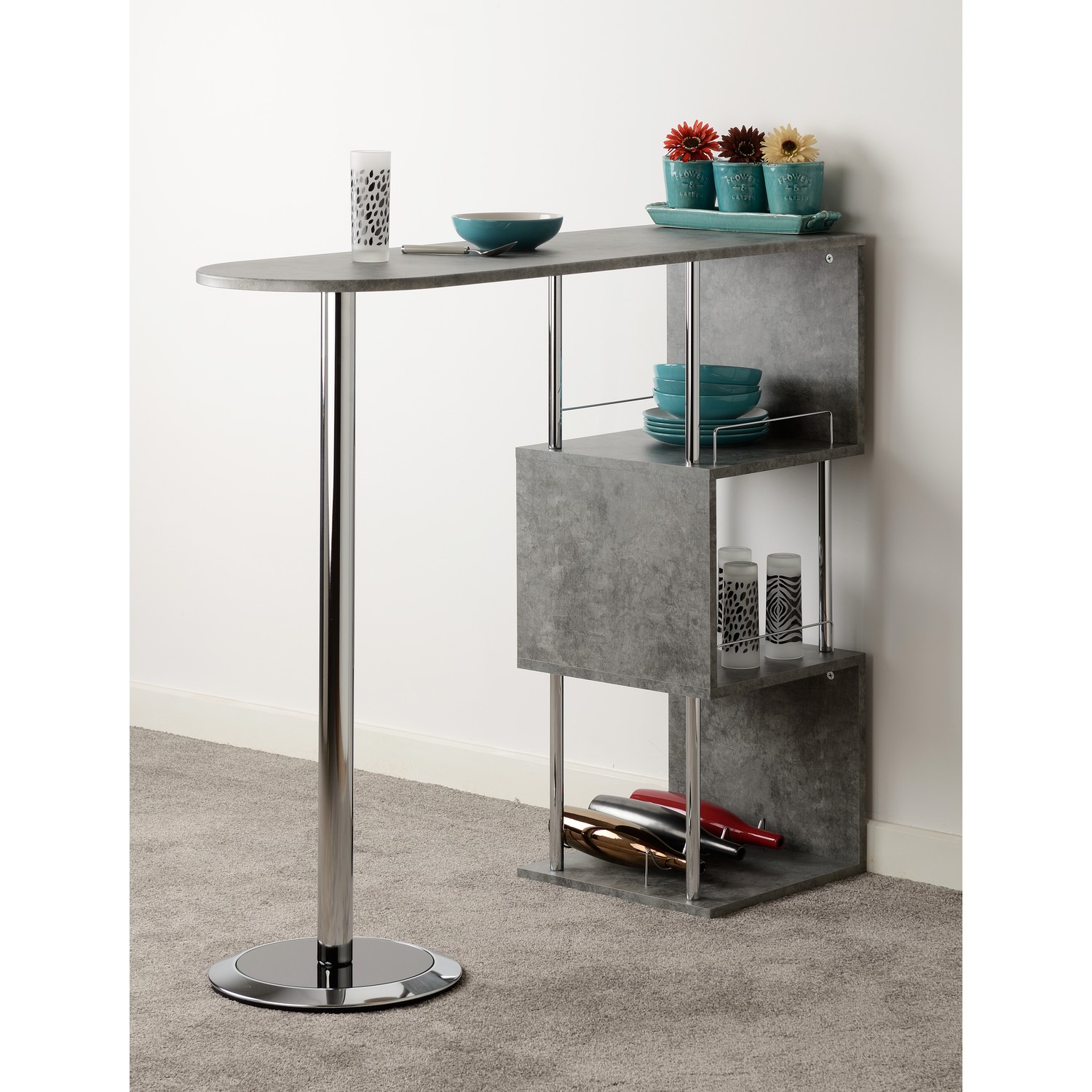 Charisma Bar Table in Grey Concrete Effect & Chrome