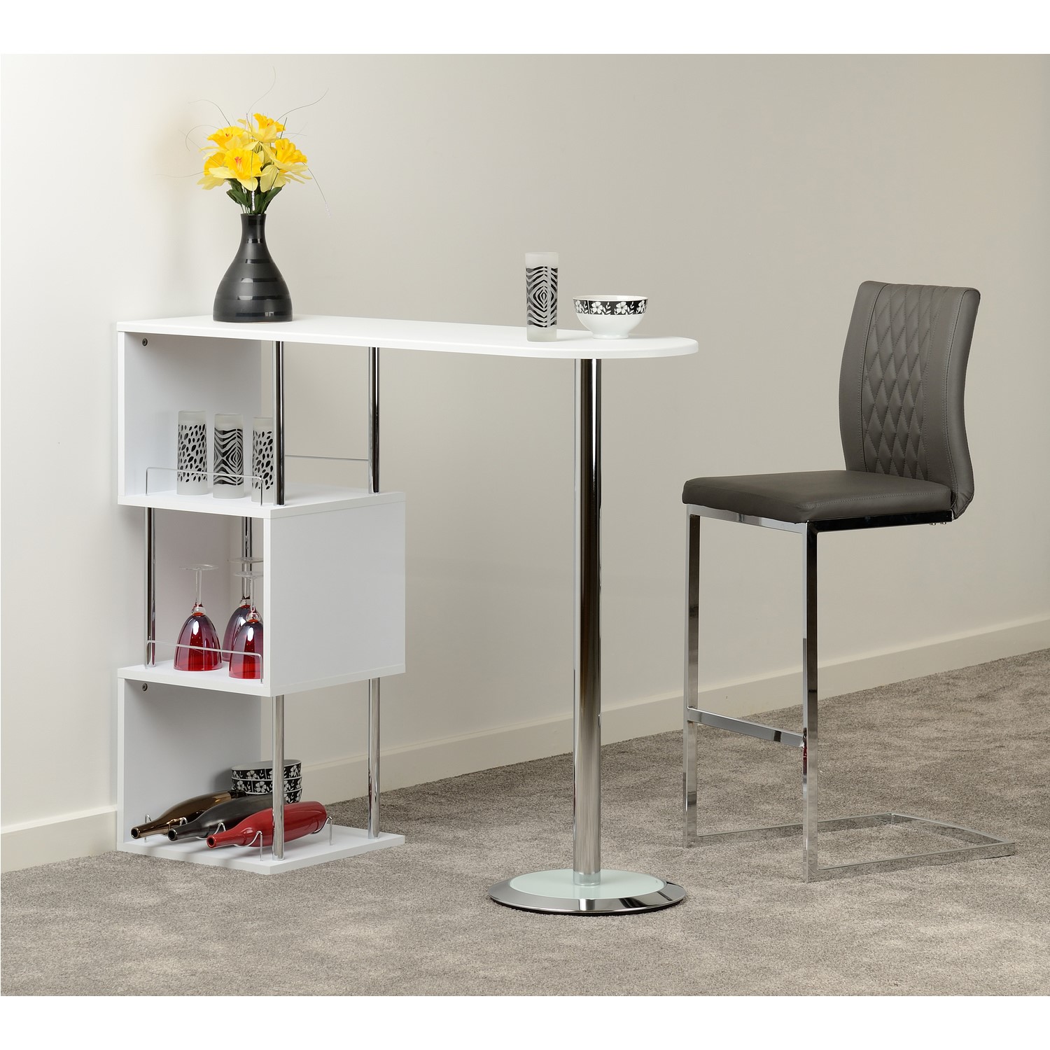 Photo of White breakfast bar table with shelving - charisma