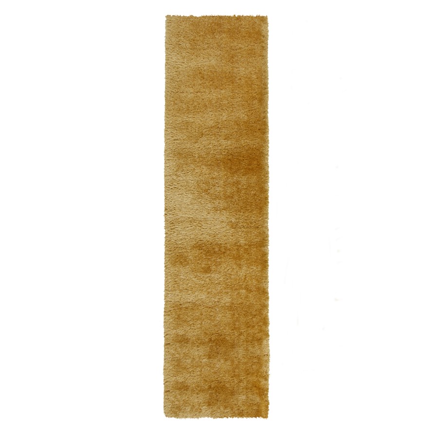 Velvet Shaggy Ochre Runner Rug - 60 x 230cm - Flair