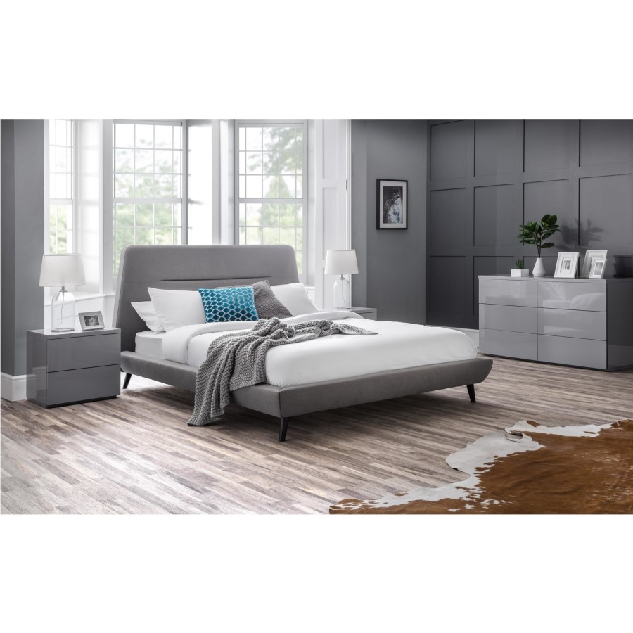 Julian Bowen Linen Fabric Double Bed Frame in Grey - Scandi Style