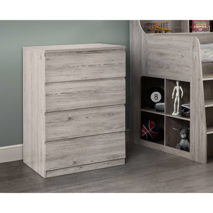 Julian Bowen Grey Oak 4 Drawer Chest of Drawers - Jupiter