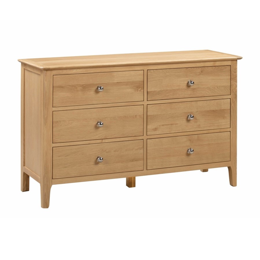 Wide Solid Oak Chest of 6 Drawers with Legs - Cotswold - Julian Bowen