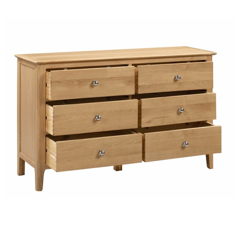 Wide Solid Oak Chest of 6 Drawers with Legs - Cotswold - Julian Bowen