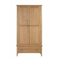 Solid Oak 2 Door Double Wardrobe with Drawer - Cotswold - Julian Bowen