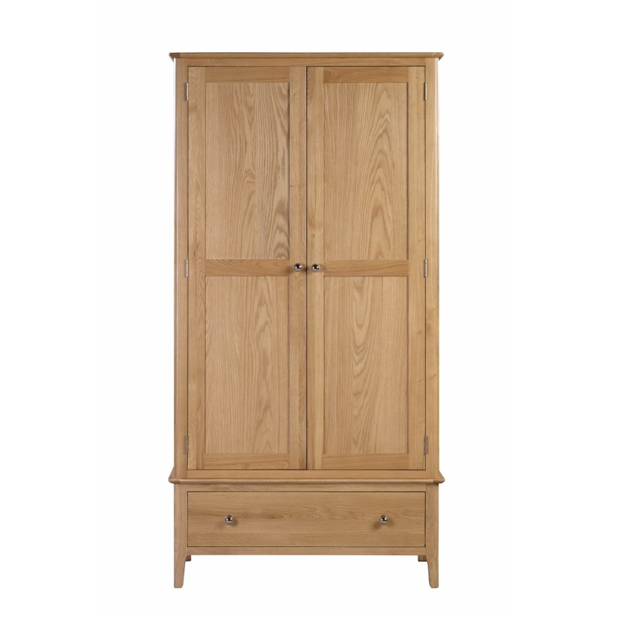 Solid Oak 2 Door Double Wardrobe with Drawer - Cotswold - Julian Bowen