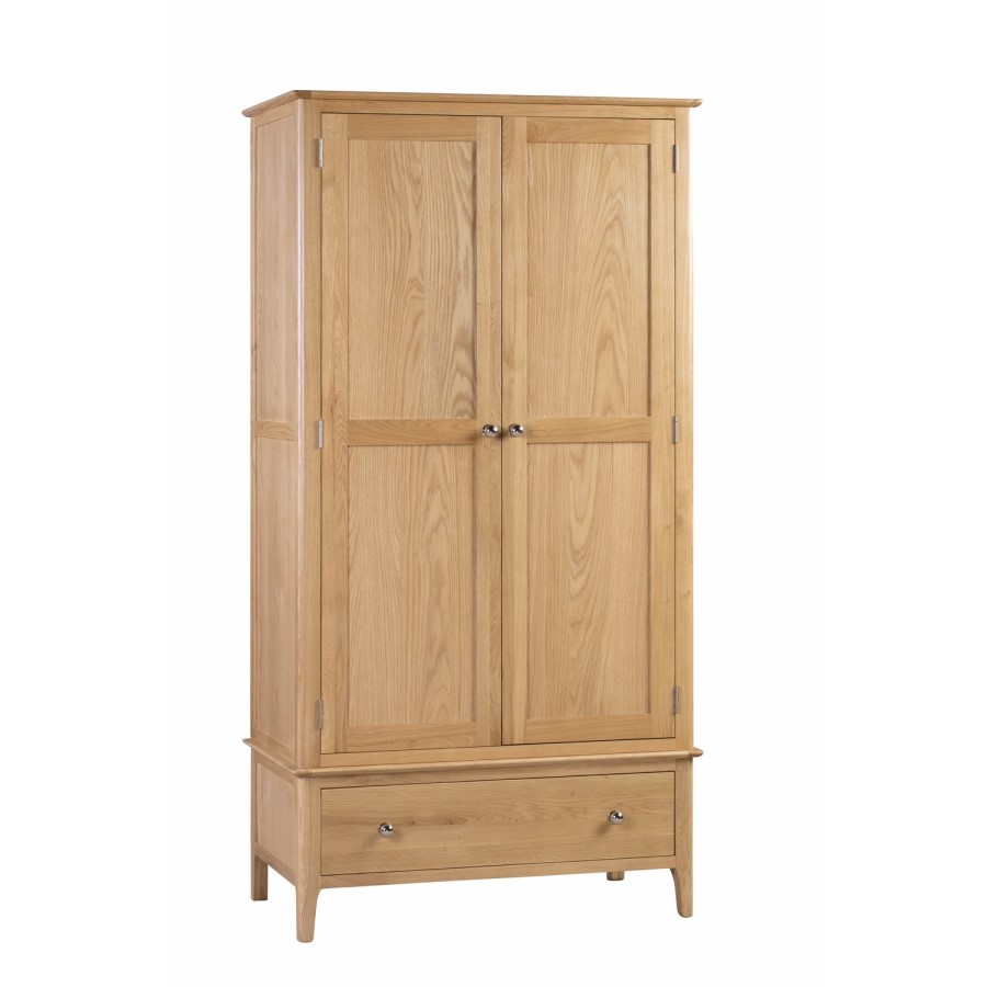 Solid Oak 2 Door Double Wardrobe with Drawer - Cotswold - Julian Bowen