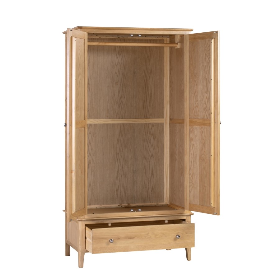 Solid Oak 2 Door Double Wardrobe with Drawer - Cotswold - Julian Bowen