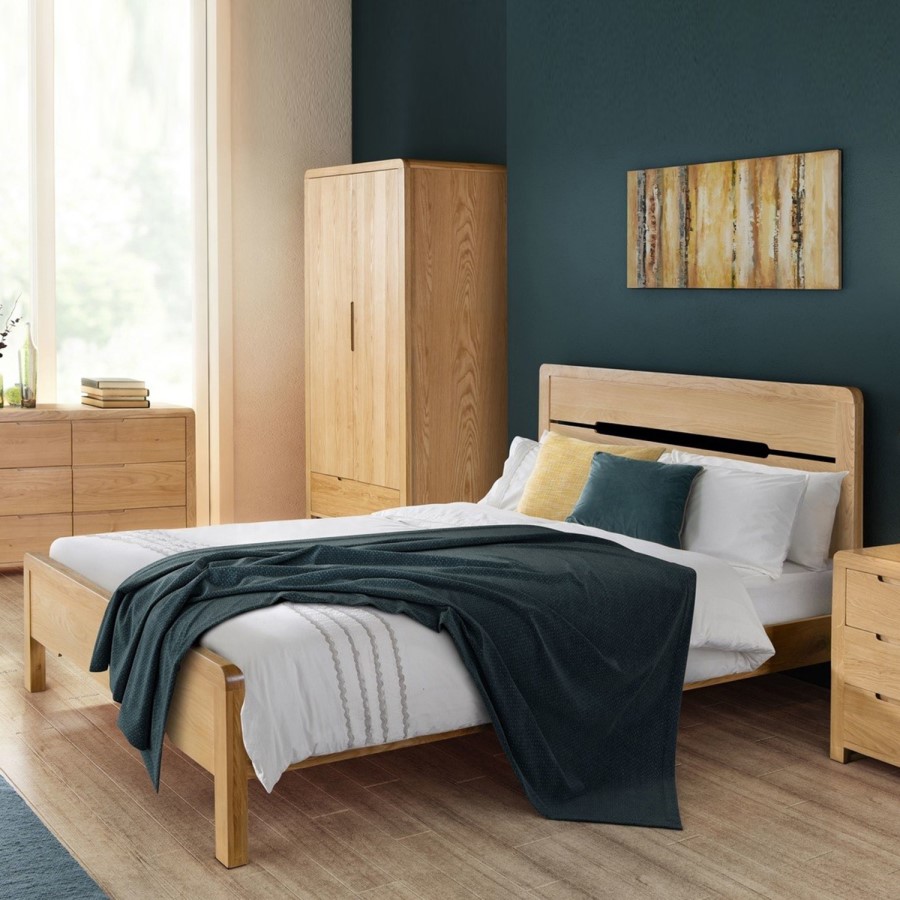 Julian Bowen Solid Oak Double Bed Frame with Curved Headboard