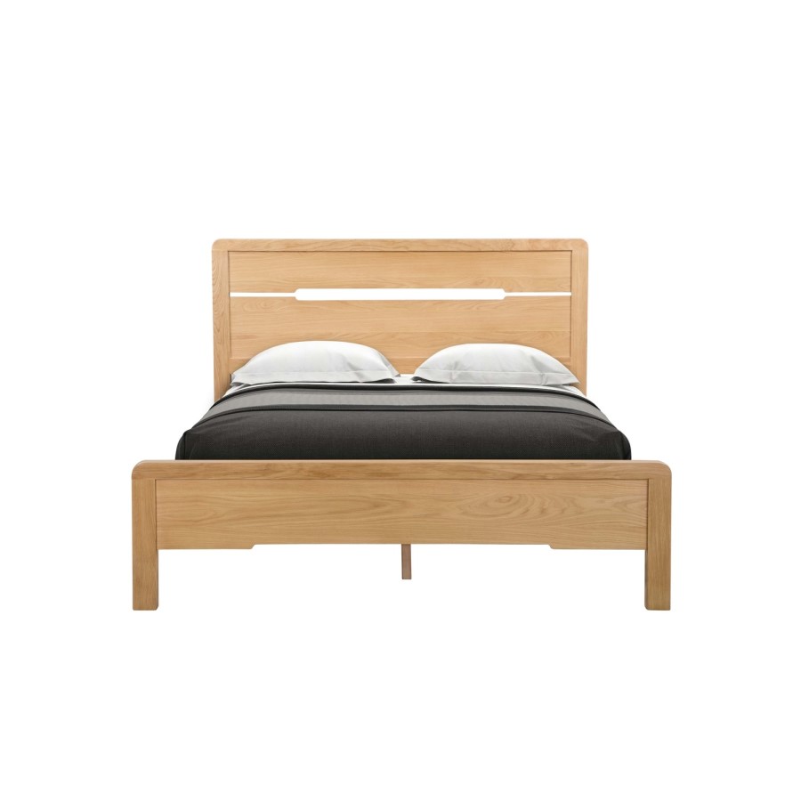 Julian Bowen Solid Oak Double Bed Frame with Curved Headboard