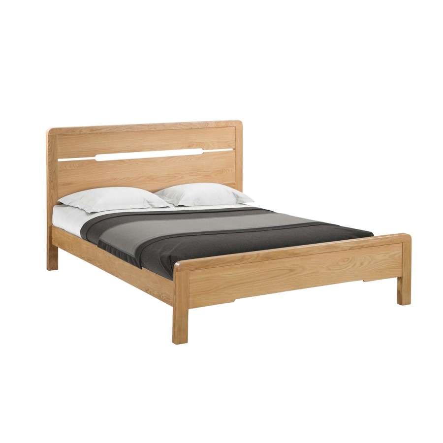 Julian Bowen Solid Oak Double Bed Frame with Curved Headboard