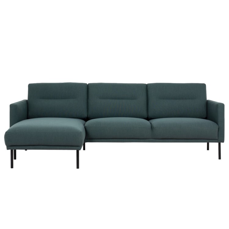 3 Seater Left Hand Facing L Shaped Sofa in Dark Green Woven Fabric - Kyle