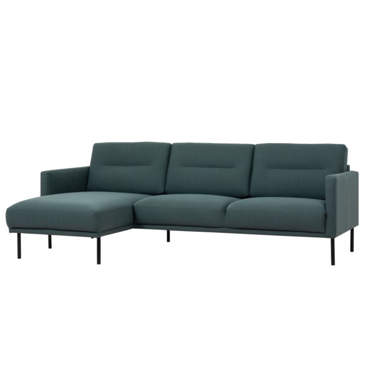 3 Seater Left Hand Facing L Shaped Sofa in Dark Green Woven Fabric - Kyle