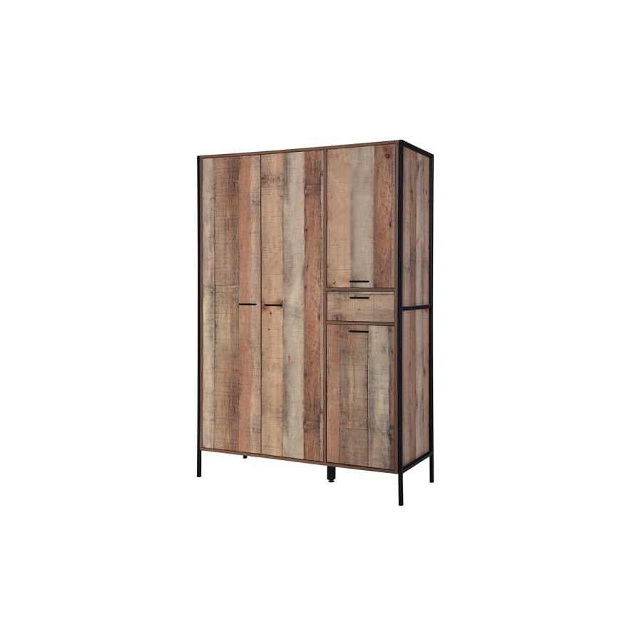LPD 4 Door Wardrobe in Distressed Oak Effect - Industrial Style