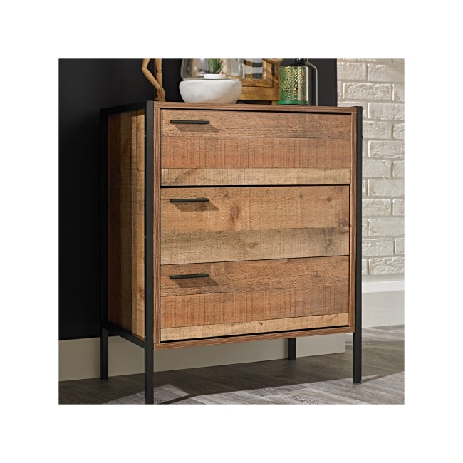 Rustic Oak Industrial Chest of 3 Drawers with Legs - Hoxton - LPD