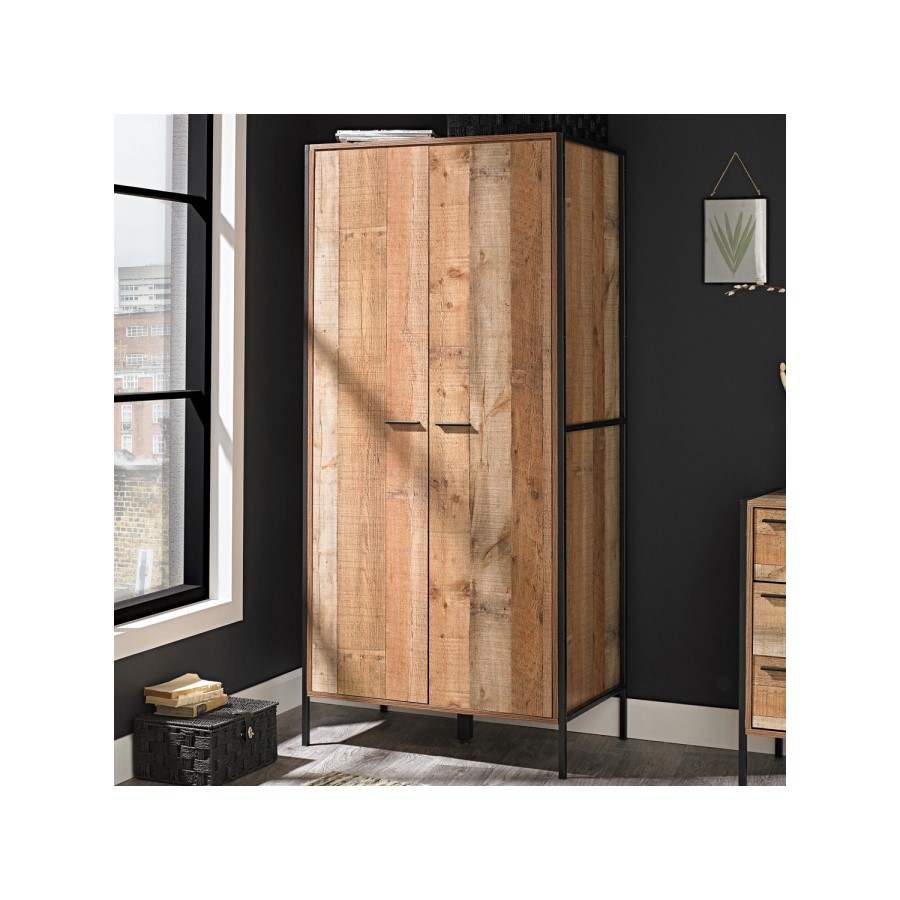 LPD 2 Door Wardrobe in Distressed Oak Effect - Industrial Style
