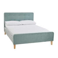 Teal Velvet Upholstered King Size Bed Frame - Pierre - LPD