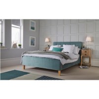 GRADE A1 - LPD Blue Velvet King Size Bed Frame with Light Wooden Legs  - Pierre