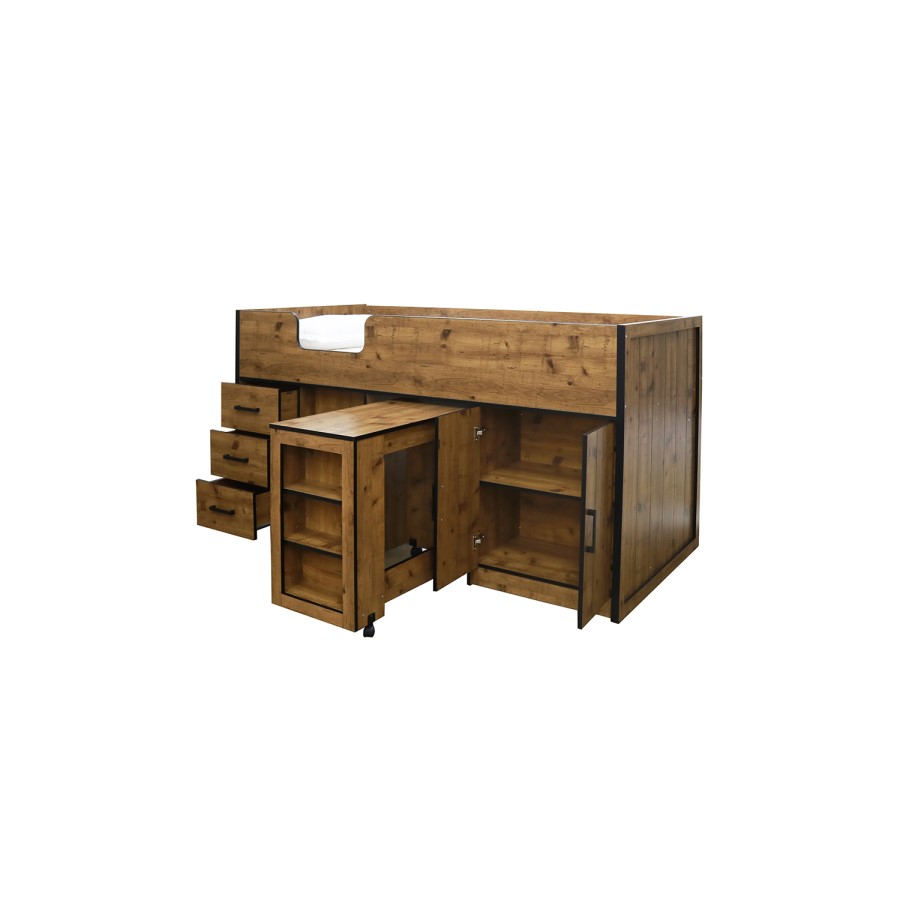 Industrial Oak Midsleeper Cabin Bed with Storage - Rocco - LPD