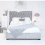 Mabel Grey Velvet Double Bed Frame with Mirrored Headboard Trim