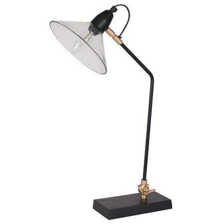 Matte Black & Gold Desk Lamp wit Glass Cone Shade