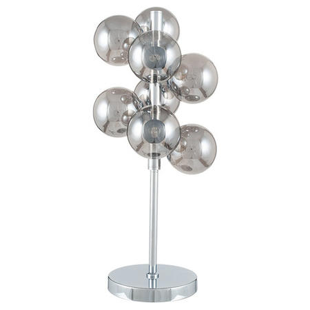 Smoked Grey Glass Orb Table Lamp with Chrome Base