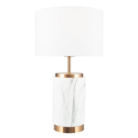 GRADE A1 - Marble Effect Ceramic Table Lamp with Gold Finish & White Shade