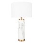 White Marble Ceramic Tall Table Lamp with Gold Finish & White Shade