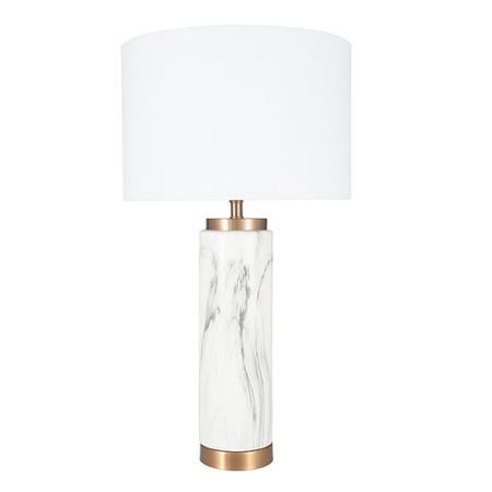 White Marble Ceramic Tall Table Lamp with Gold Finish & White Shade